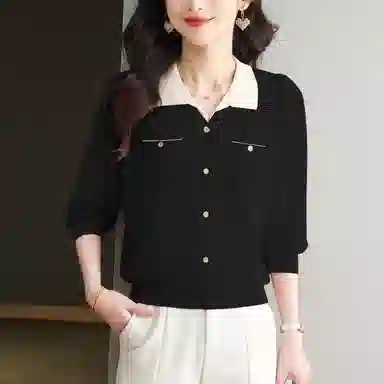 曲韩 曲韩 中袖女七分袖上衣春装针织衫 女款