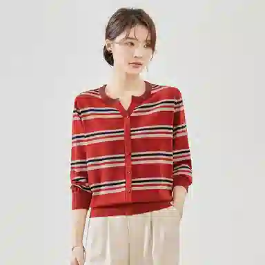 曲韩 条纹高级感简约百搭舒适长袖针织衫 女款