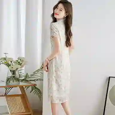 曲韩 新中式洋气高端小个子短袖连衣裙 女款 花色