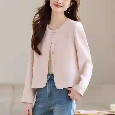 曲韩 洋气时尚小个子短款休闲圆领薄款截短外套 女款