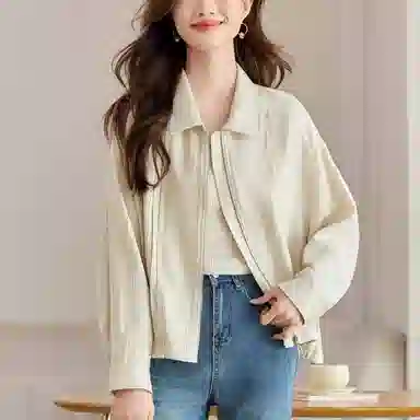 曲韩 高级感拉链外搭短截短外套 女款 杏色