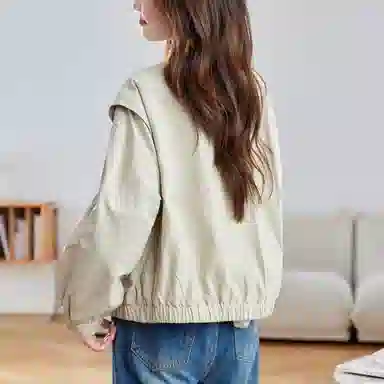 曲韩 曲韩 假两件韩系设计感百搭大码春装外套 女款 米杏色