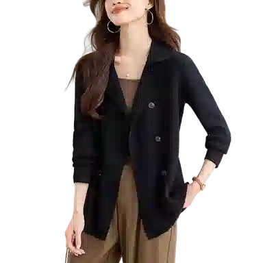 曲韩 时尚休闲双排扣纯色合身长袖夹克外套 女款