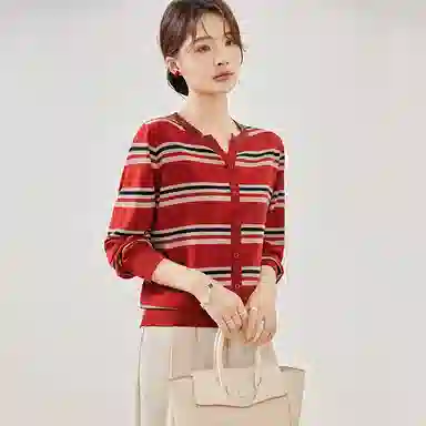 曲韩 条纹高级感简约百搭舒适长袖针织衫 女款