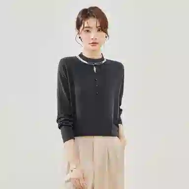 曲韩 减龄纯色套头流行时尚百搭长袖针织衫 女款