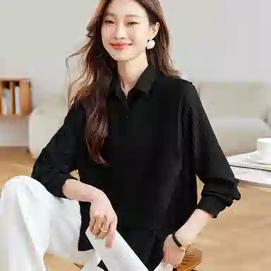 曲韩 纯色通勤长袖衬衫 女款