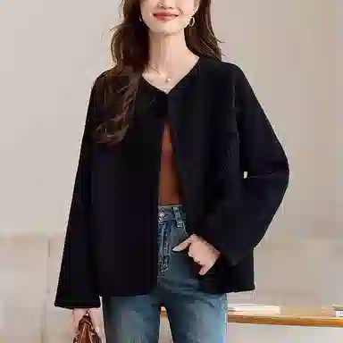 曲韩 纯色宽松显瘦百搭简约休闲长袖截短外套 女款