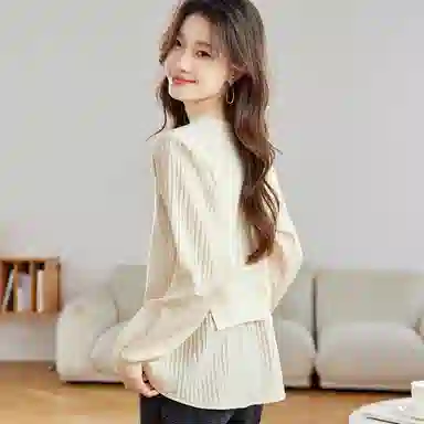 曲韩 圆领纯色套头长袖衬衫 女款