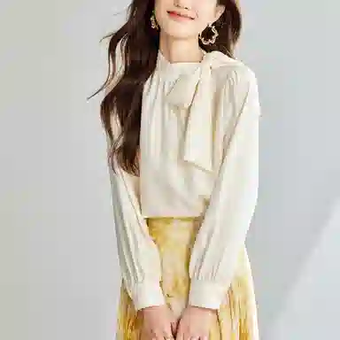 曲韩 设计感小众蝴蝶结飘带洋气漂亮小衫法式上衣衬衫 女款