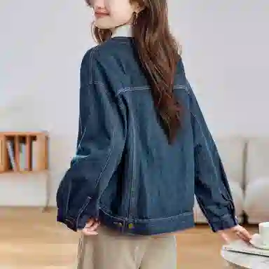 曲韩 圆领宽松舒适休闲长袖牛仔外套 女款