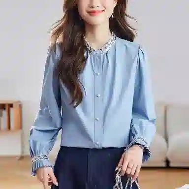 曲韩 纯色简约舒适休闲长袖衬衫 女款