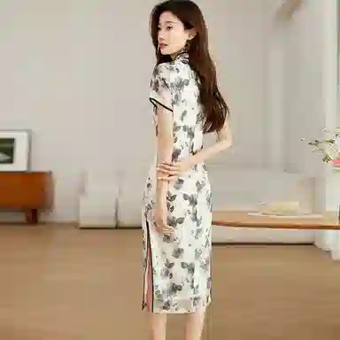 曲韩 水墨画旗袍女高级感中国风丹青改良短袖连衣裙 女款 花色