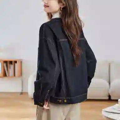 曲韩 圆领宽松舒适休闲长袖牛仔外套 女款