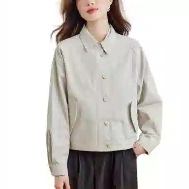 曲韩 时尚复古气质休闲金属扣外套 女款 杏色