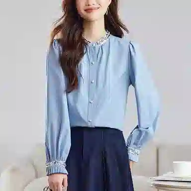 曲韩 纯色简约舒适休闲长袖衬衫 女款