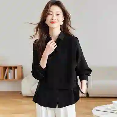 曲韩 纯色通勤长袖衬衫 女款