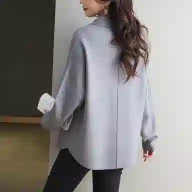 曲韩 翻领开衫春秋中长款上衣针织衫 女款