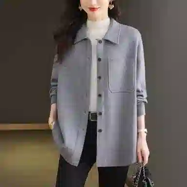 曲韩 翻领开衫春秋中长款上衣针织衫 女款
