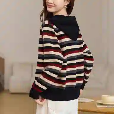 曲韩 百搭条纹针织毛衣衫截短外套 女款 花色
