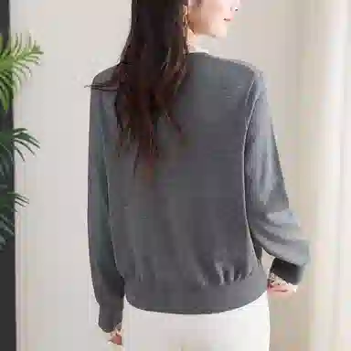 曲韩 半开领蕾丝边短款开衫外套气质温柔长袖春秋针织衫 女款
