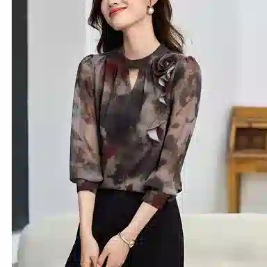 曲韩 修身显瘦减龄时尚洋气打底衬衫 女款 花色