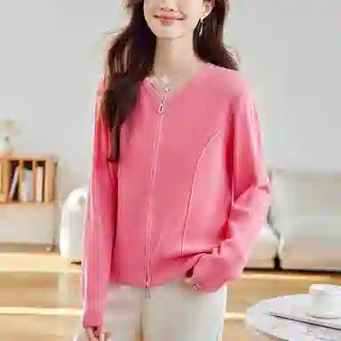 曲韩 精致双向拉链开衫春秋潮款针织衫 女款