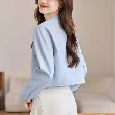 曲韩 纯色短款时尚合身长袖截短外套 女款
