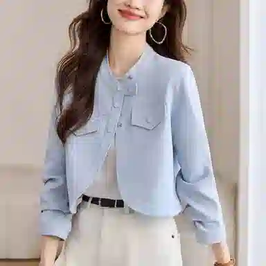 曲韩 纯色短款时尚合身长袖截短外套 女款