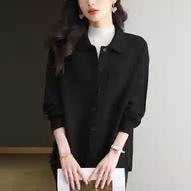 曲韩 翻领开衫春秋中长款上衣针织衫 女款