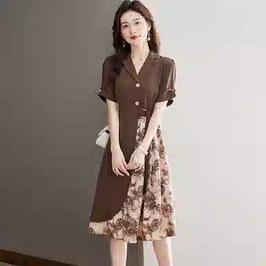 曲韩 宽松简约休闲短袖连衣裙 女款