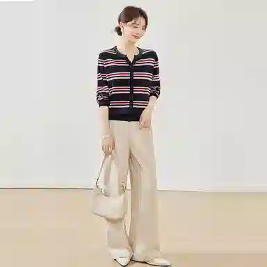 曲韩 条纹高级感简约百搭舒适长袖针织衫 女款