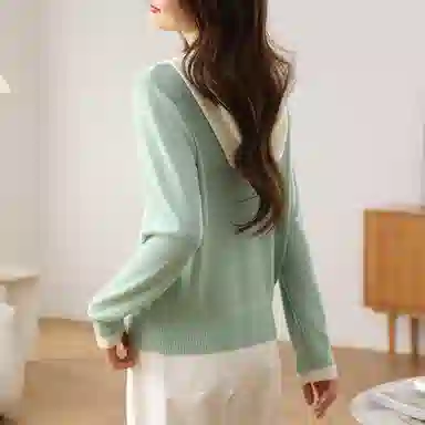 曲韩 连帽假两件高级感小个子外套休闲针织衫 女款