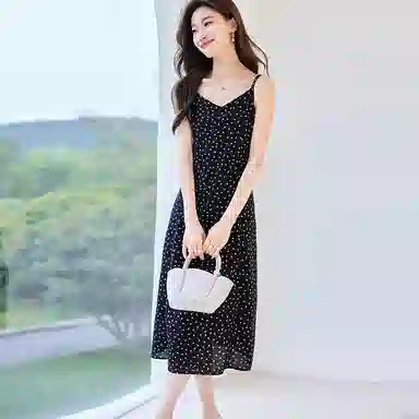曲韩 法式碎花显瘦中长裙子气质时尚夏季吊带连衣裙 女款 花色