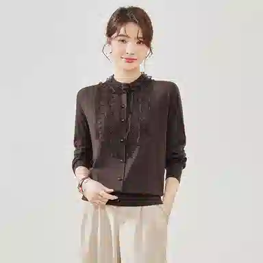 曲韩 蕾丝领口气质高级感气质针织衫 女款