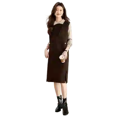 曲韩 长款高级感简约百搭套头设计长袖针织衫 女款