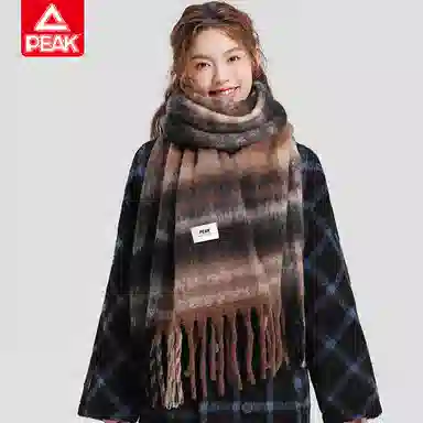 匹克 时尚高级感蓬松柔软亲肤大拉毛格子流苏加厚保暖 聚酯纤维 绒线围巾 男女同款情侣款