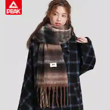 匹克 时尚高级感蓬松柔软亲肤大拉毛格子流苏加厚保暖 聚酯纤维 绒线围巾 男女同款情侣款