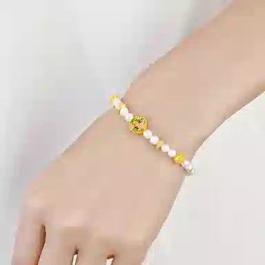 珍珠奥秘 足金 淡水珍珠 中式珐琅花手串手链 女 国风个性时尚优雅精致轻奢气质高端设计百搭日常通勤节日周年纪念生日礼品送漂亮女生