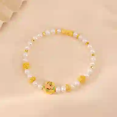 珍珠奥秘 足金 淡水珍珠 中式珐琅花手串手链 女 国风个性时尚优雅精致轻奢气质高端设计百搭日常通勤节日周年纪念生日礼品送漂亮女生