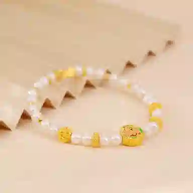 珍珠奥秘 足金 淡水珍珠 中式珐琅花手串手链 女 国风个性时尚优雅精致轻奢气质高端设计百搭日常通勤节日周年纪念生日礼品送漂亮女生