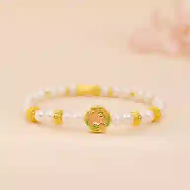 珍珠奥秘 足金 淡水珍珠 中式珐琅花手串手链 女 国风个性时尚优雅精致轻奢气质高端设计百搭日常通勤节日周年纪念生日礼品送漂亮女生