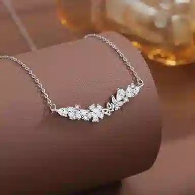 【S999纯银】 六桂福珠宝 微笑紫藤花项链气质百搭轻奢小众高级精致优雅满钻大气时尚简约 足银 锁骨链 女款