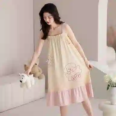 梦特娇 轻薄透气舒适无袖吊带中长款睡裙 女款