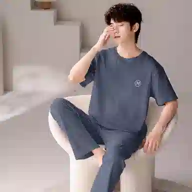 梦特娇 柔软舒适透气可外穿家居服短袖长裤睡衣套装 男款