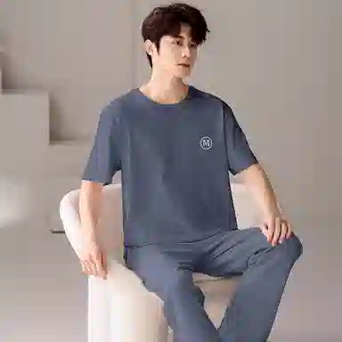 梦特娇 柔软舒适透气可外穿家居服短袖长裤睡衣套装 男款