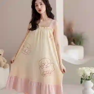 梦特娇 轻薄透气舒适无袖吊带中长款睡裙 女款