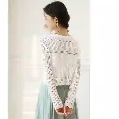 恒源祥 圆领镂空配吊带裙冰丝防晒开衫外套时尚纯色百搭长袖夏季针织衫 女款