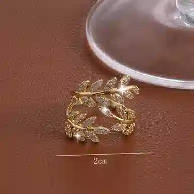 栖花漫语 开口调节微镶小众设计树叶 铜 戒指 女款