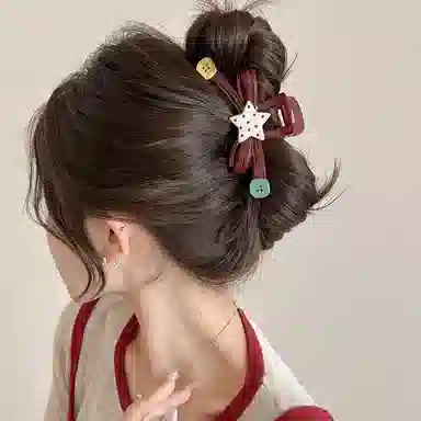 零界 大号高级纽扣星星温柔气质波浪甜美少女发量大鲨鱼夹 亚克力 发夹 女款