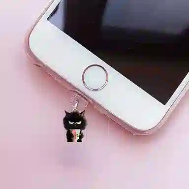 零界 小黑猫 创意手机防尘塞 小书包可爱时尚潮流装饰 亚克力 挂件 男女同款情侣款